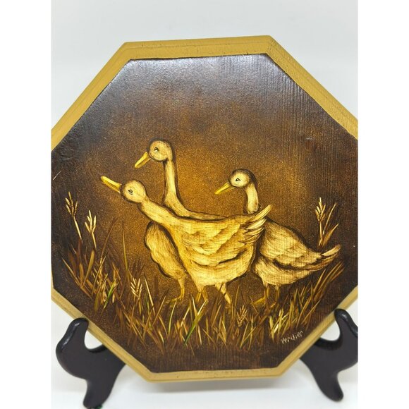 VTG Rustic Farmhouse Duck Wall Hanging Octagon Wooden Art Panel 8.75"x8.75" - Picture 4 of 8